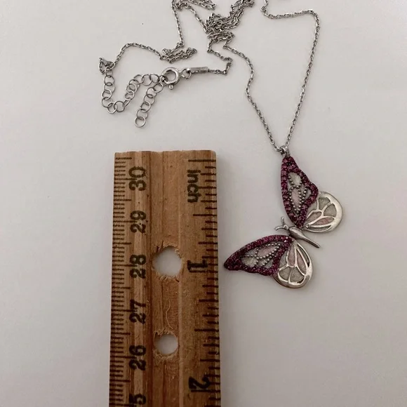 925 Silver butterfly necklace handmade enamel cz stones - Picture 4 of 8